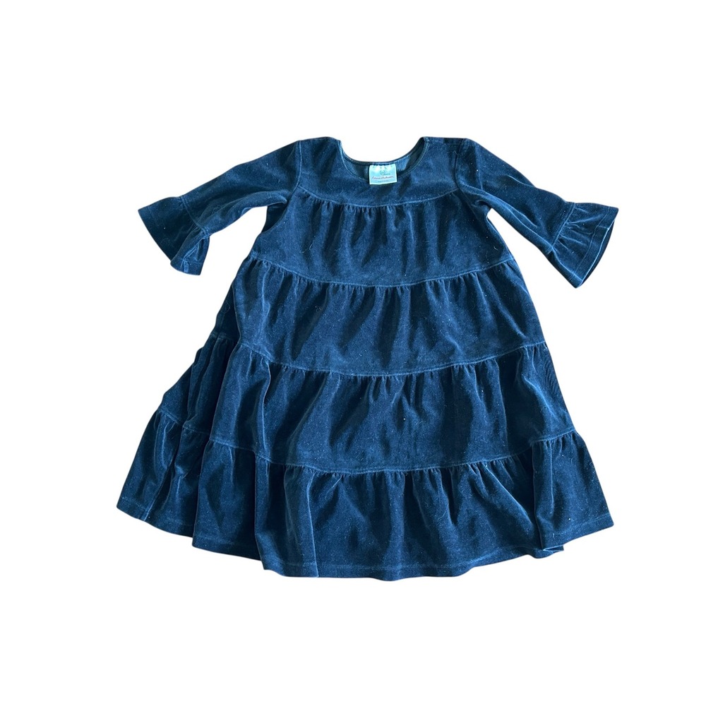 Hanna Andersson Girls Black Velvet Tiered Dress Long Sleeve Ruffle Size 110 5/6